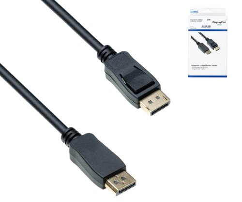 DisplayPort 1.4 cable, 2x DP plug, 8K, support 8K/60HZ, 32.4GBpS, black, DINIC box with Euro hole, 2m
